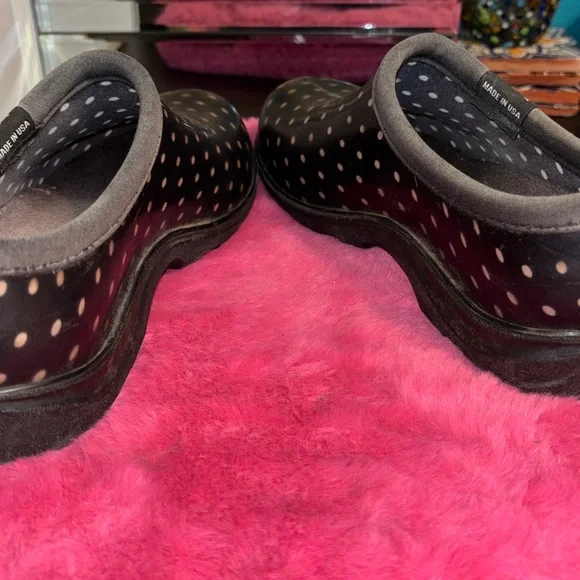 SLOGGERS Black with Light Pink Polka Dot Clogg Waterproof Gardening Shoes size 7 - Picture 6 of 9
